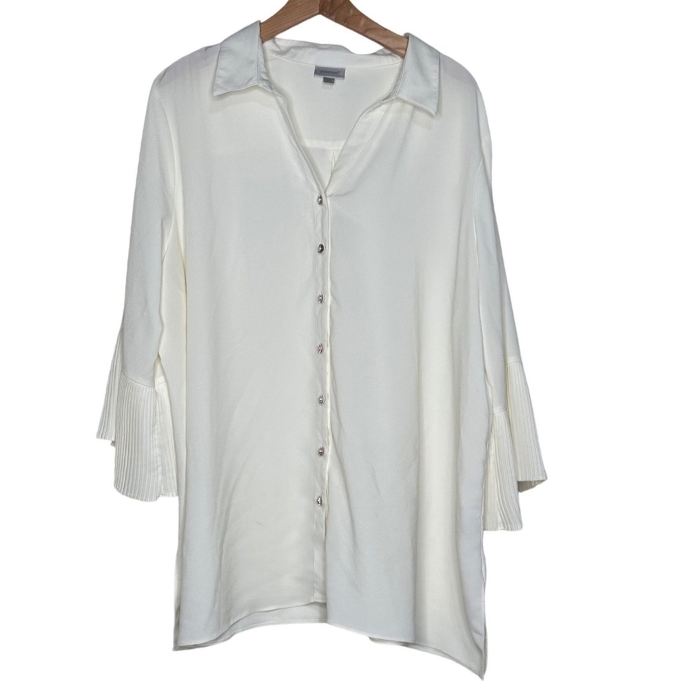 Avenue White Pleated Sleeve Button Down Blouse Plus Size 22/24 Office Career